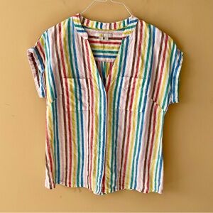 BODEN Evie Linen Stripe Shirt in Summer Multistripe Rainbow W0753 Size 8R